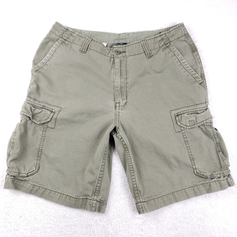 Faded Glory Mens Cargo Shorts Size 34 Olive Green Cotton Twill 6-Pocket Casual